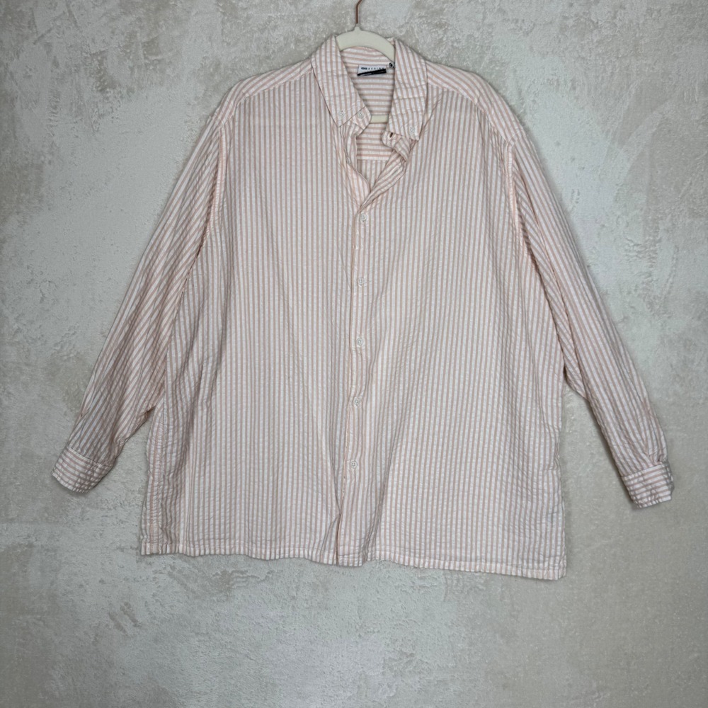ASOS Womens Oversized Seersucker Striped Button Down Shirt Peach White S